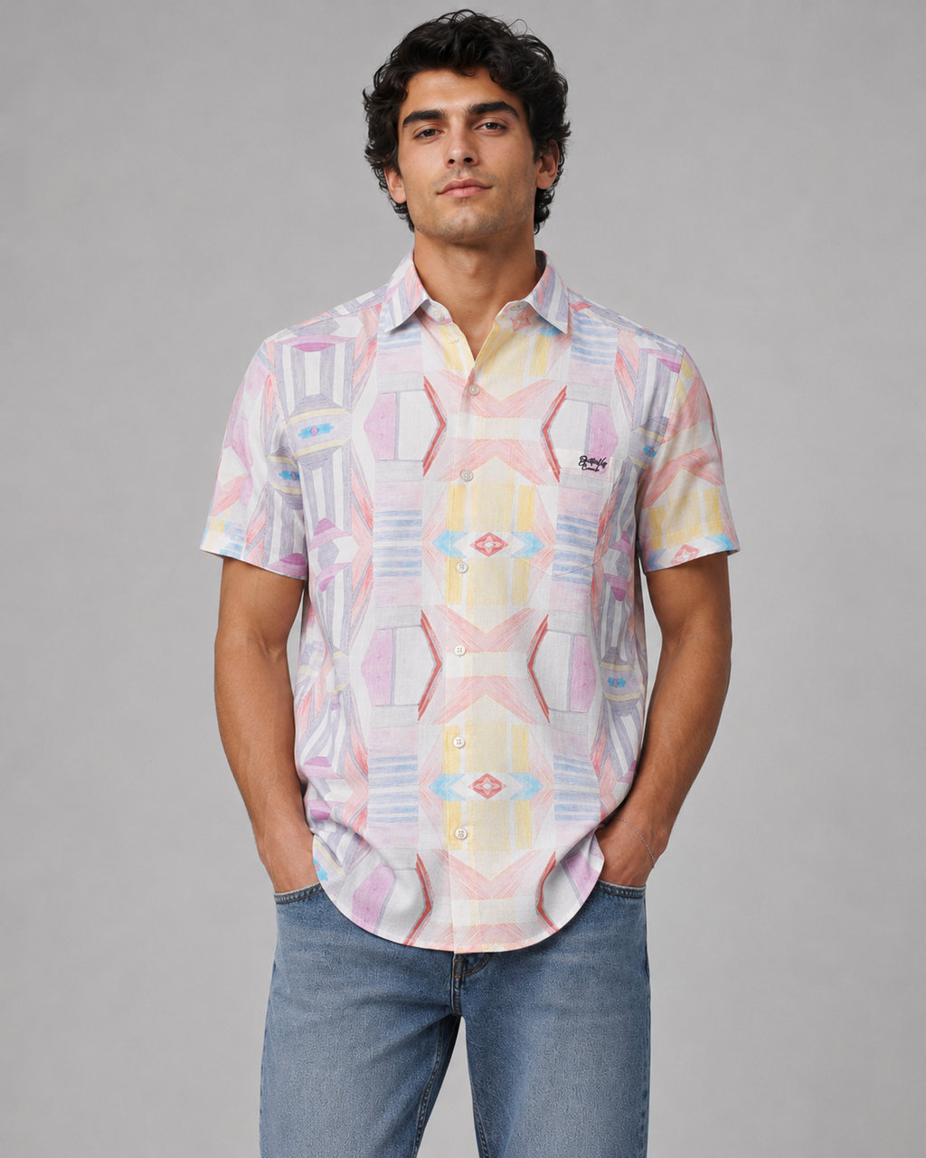 Pastel Mosaic Cotton Shirt