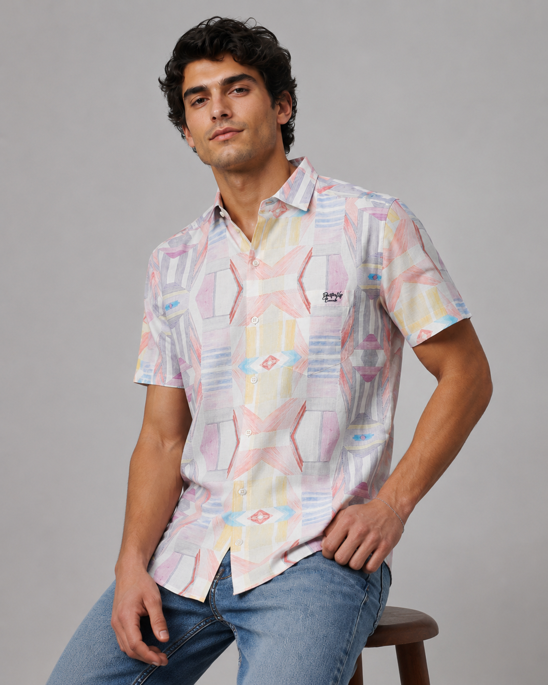 Pastel Mosaic Cotton Shirt