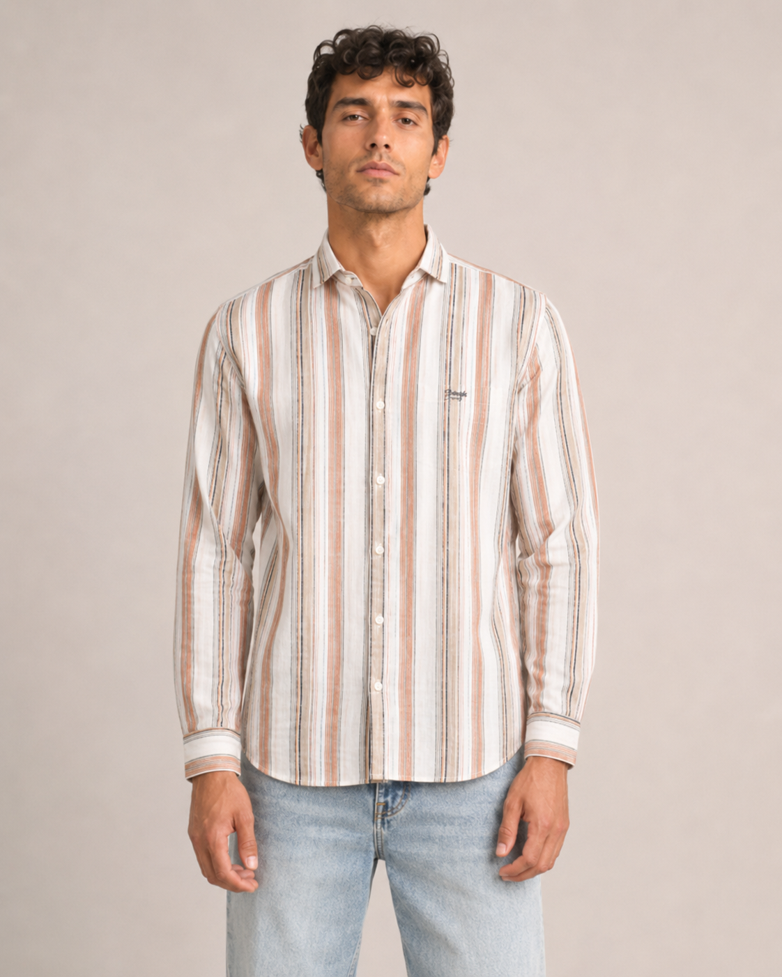 Peach Multi Stripe Cotton Shirt