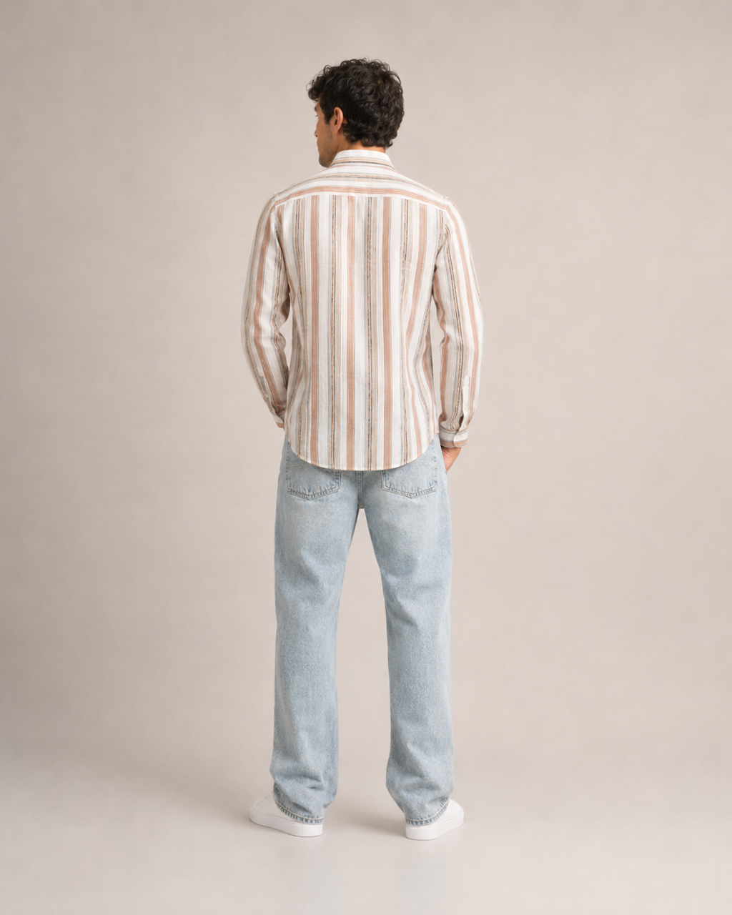 Peach Multi Stripe Cotton Shirt