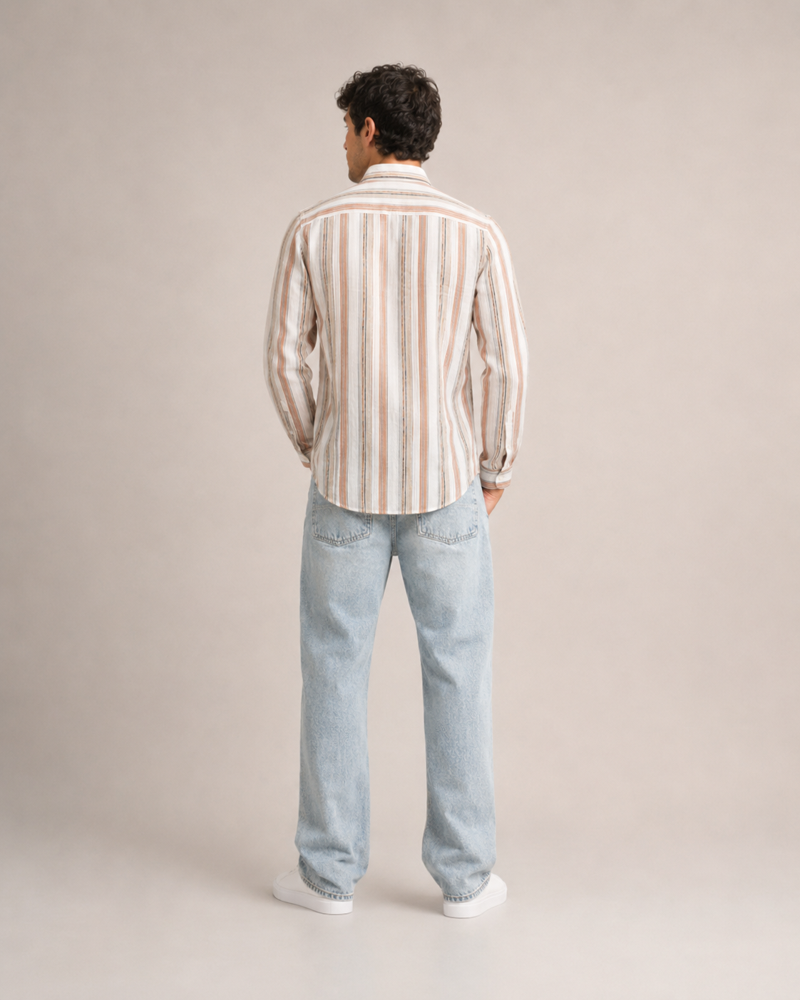 Peach Multi Stripe Cotton Shirt