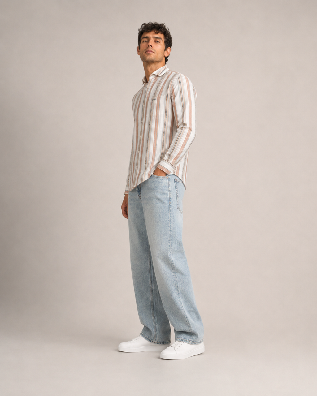Peach Multi Stripe Cotton Shirt
