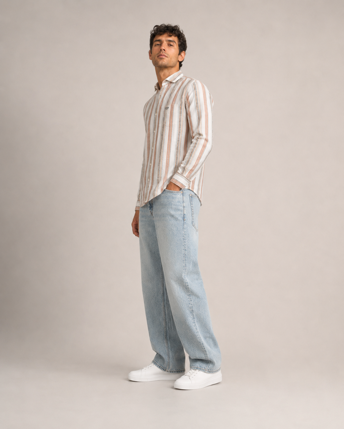 Peach Multi Stripe Cotton Shirt