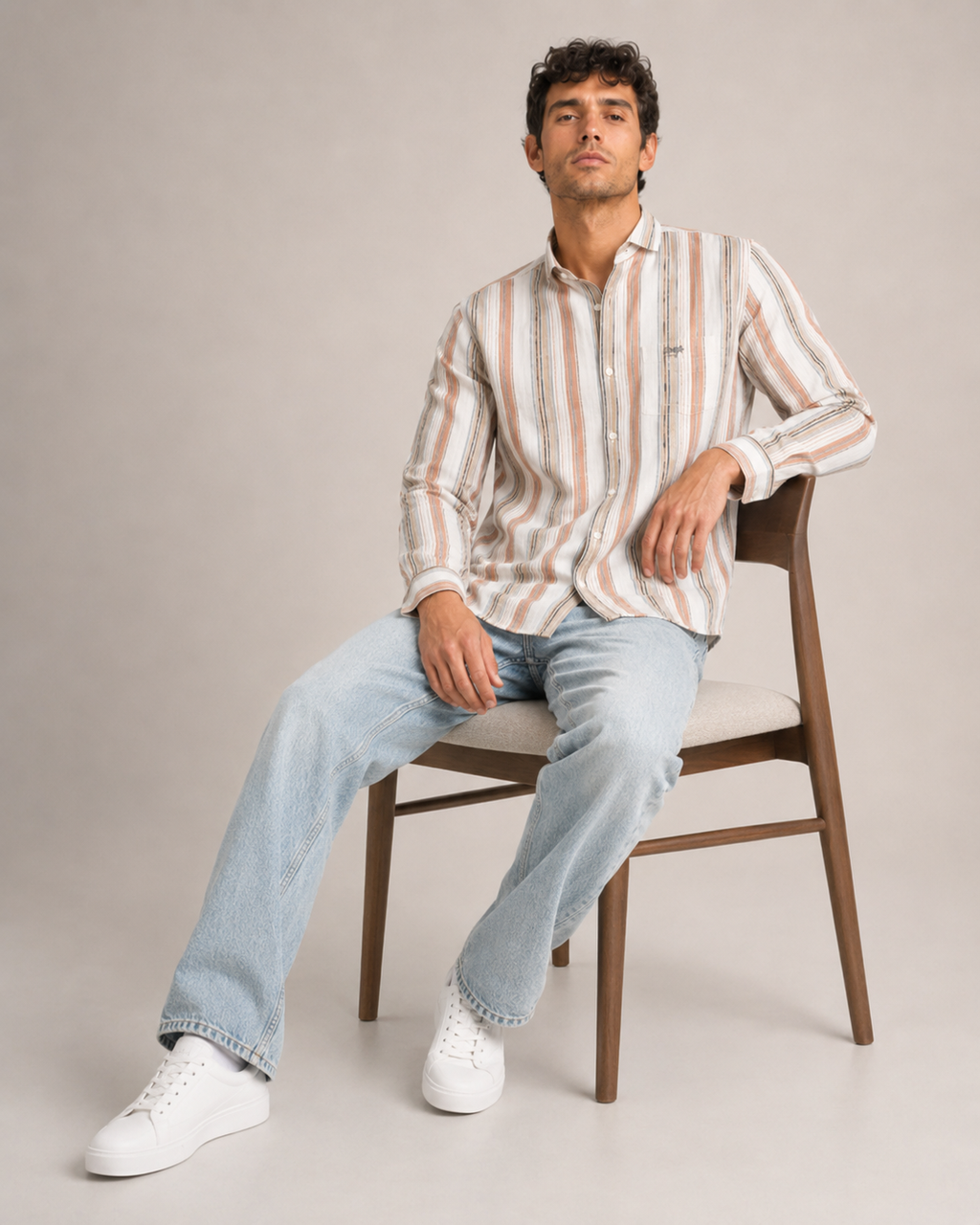 Peach Multi Stripe Cotton Shirt