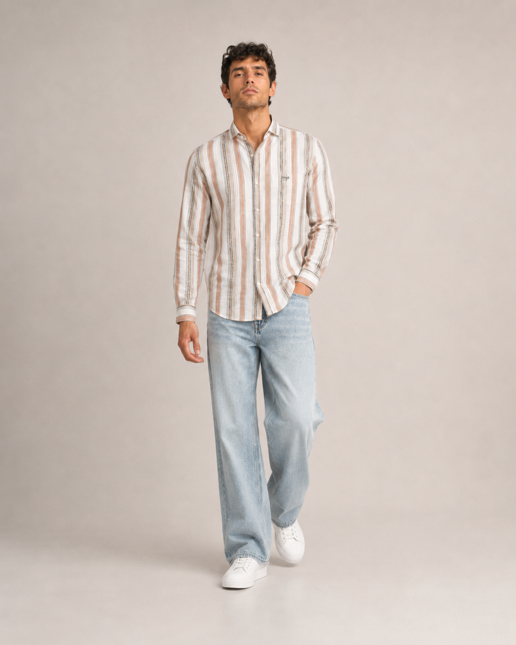 Peach Multi Stripe Cotton Shirt