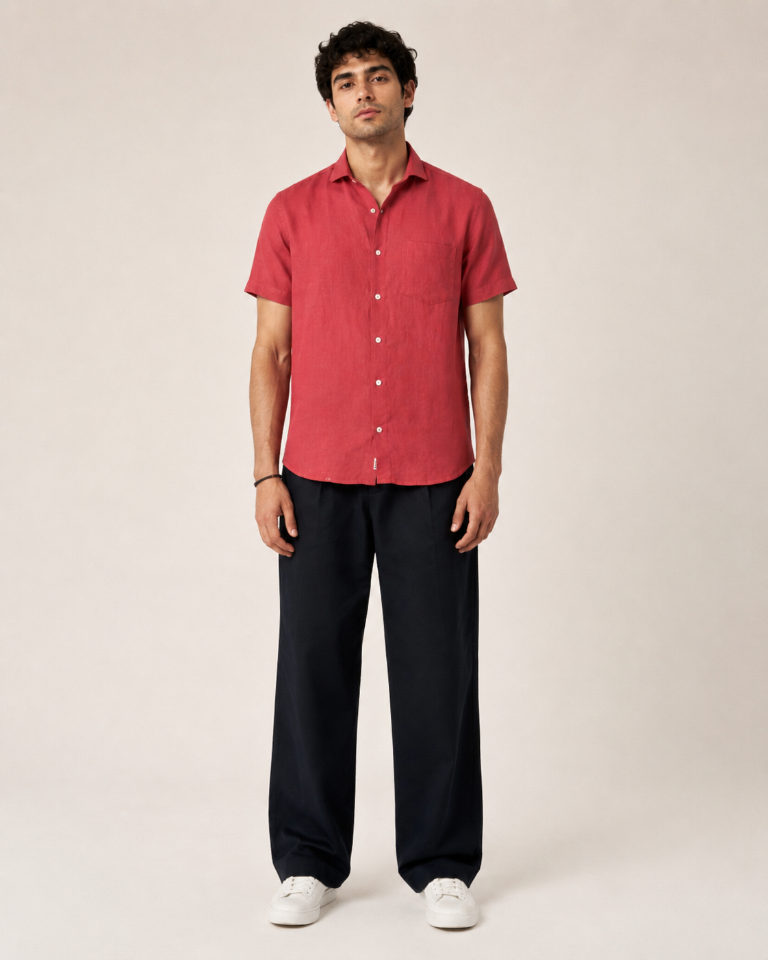 Pure Linen Shirt – Deep Crimson Red