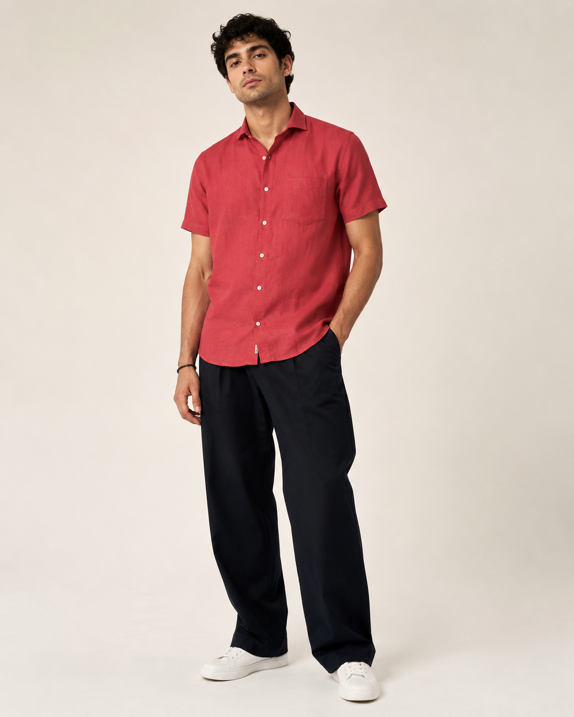 Pure Linen Shirt – Deep Crimson Red