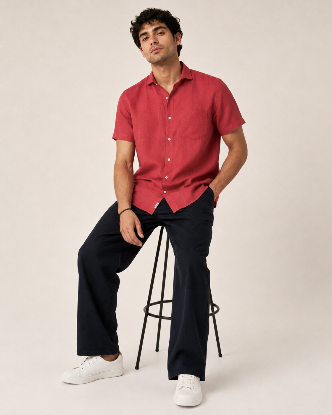 Pure Linen Shirt – Deep Crimson Red