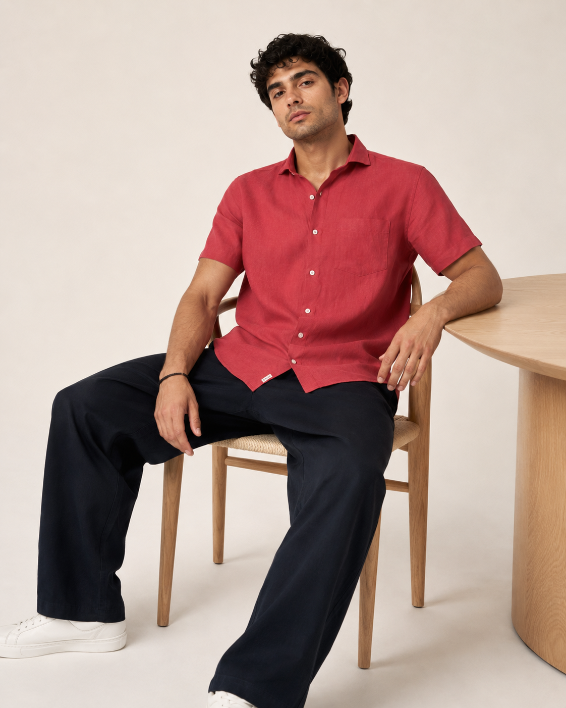 Pure Linen Shirt – Deep Crimson Red