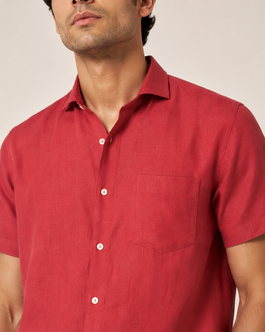 Pure Linen Shirt – Deep Crimson Red