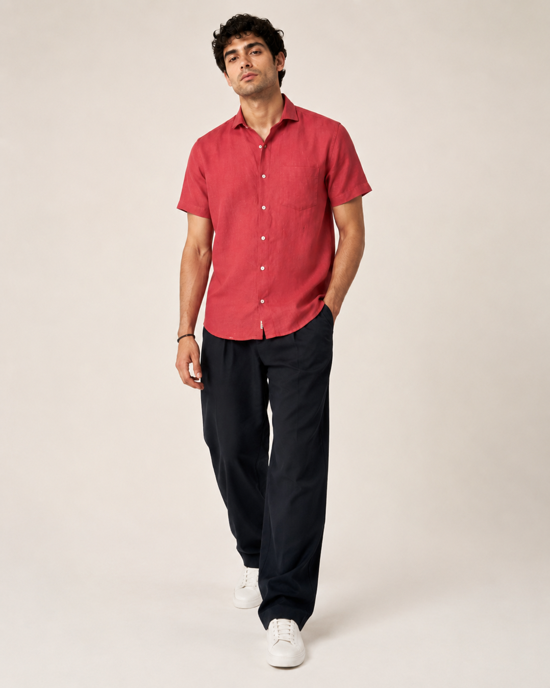 Pure Linen Shirt – Deep Crimson Red