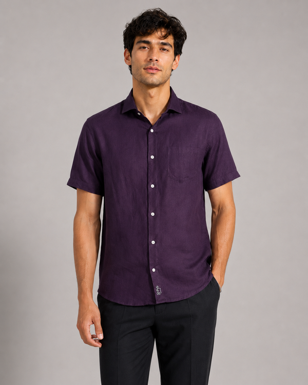 Pure Linen Shirt – Deep Wine