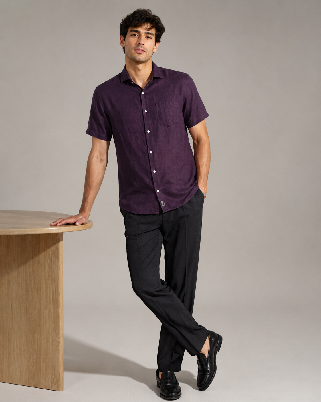 Pure Linen Shirt – Deep Wine