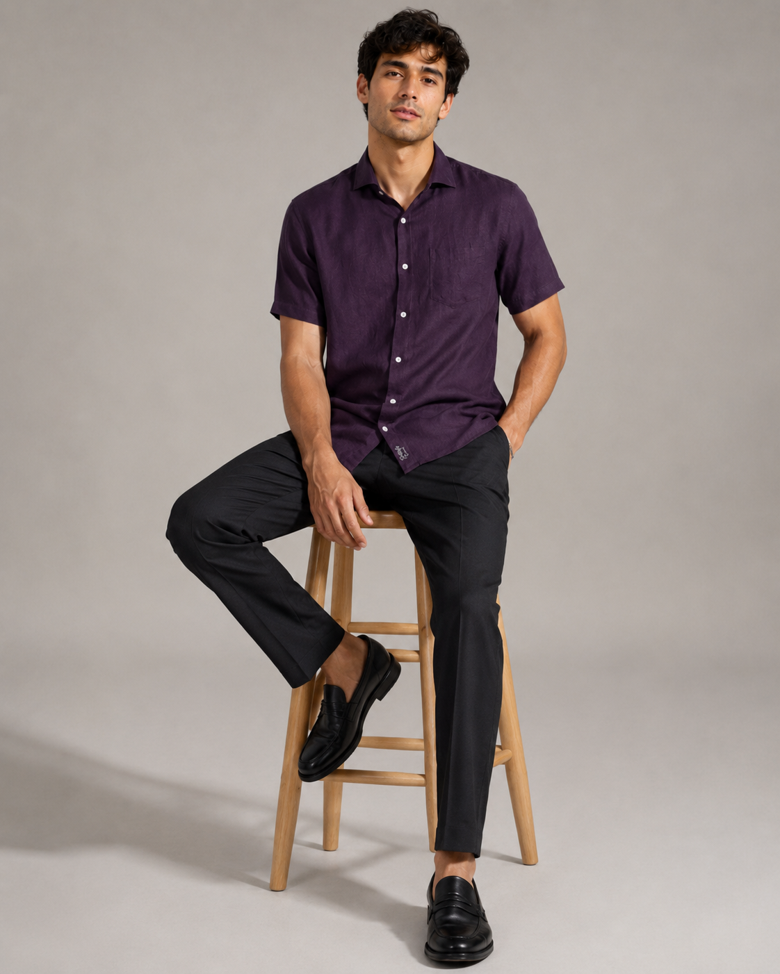 Pure Linen Shirt – Deep Wine