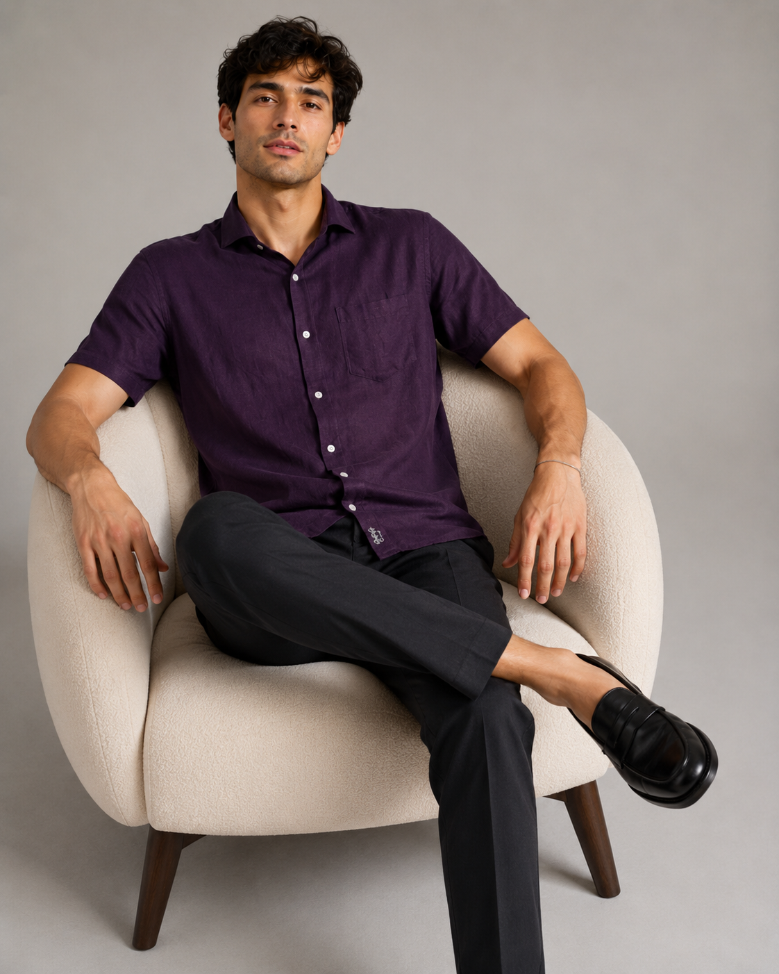 Pure Linen Shirt – Deep Wine