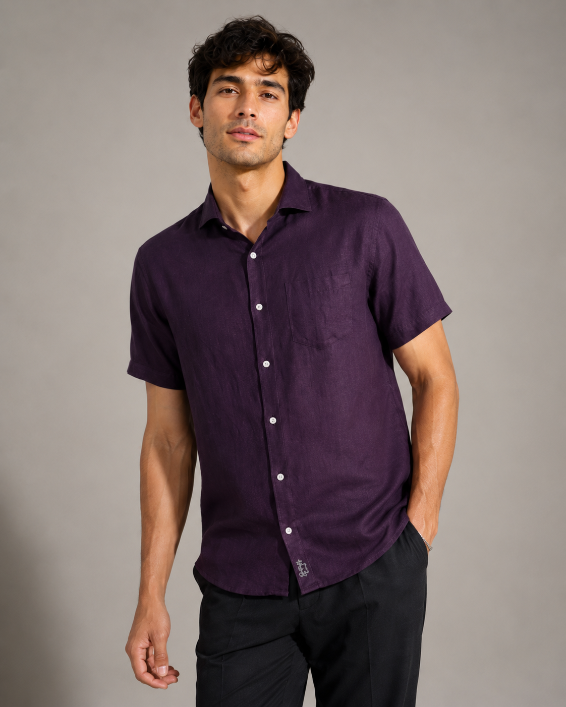 Pure Linen Shirt – Deep Wine