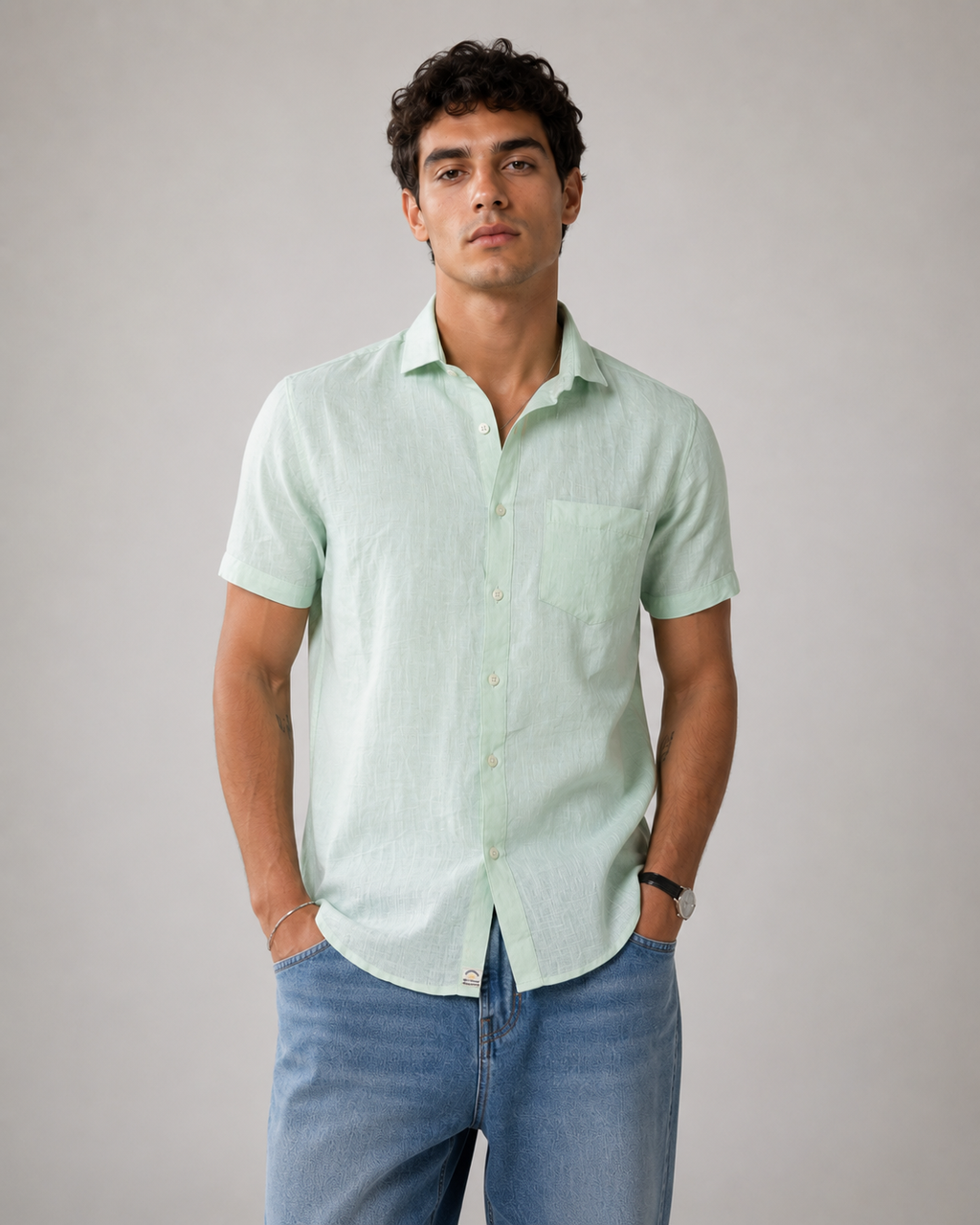Pure Linen Shirt – Mint Ivory