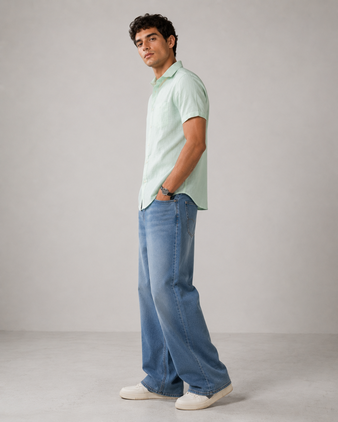 Pure Linen Shirt – Mint Ivory