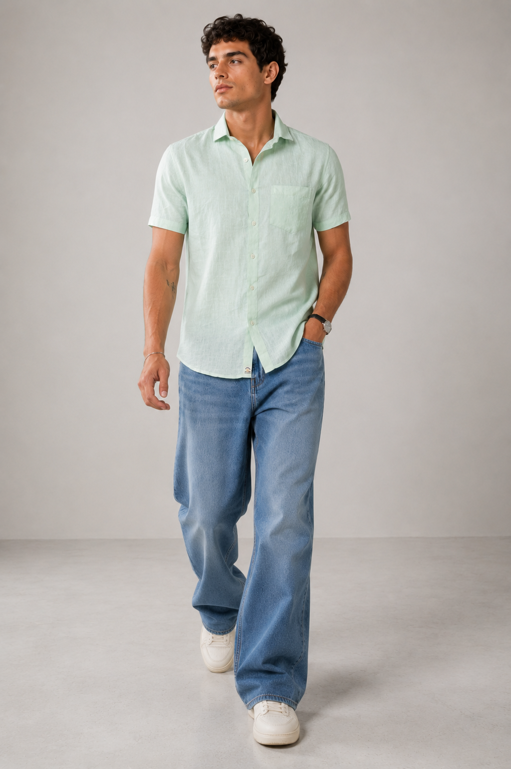 Pure Linen Shirt – Mint Ivory