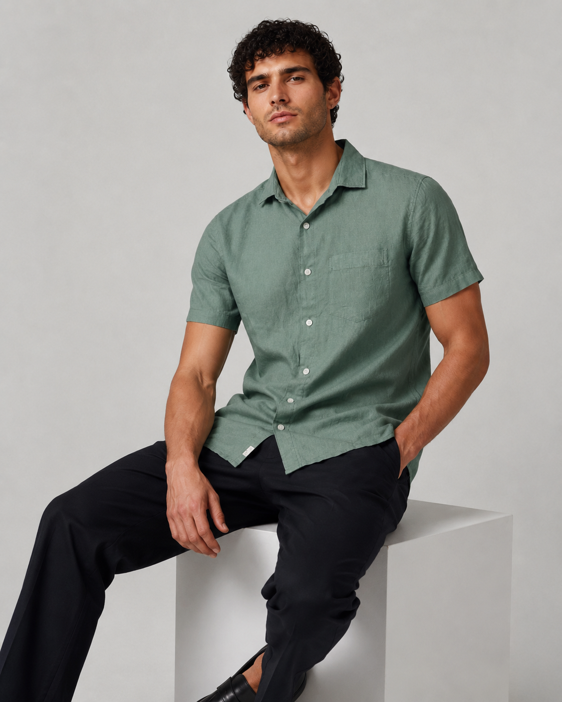 Pure Linen Shirt – Sage Green