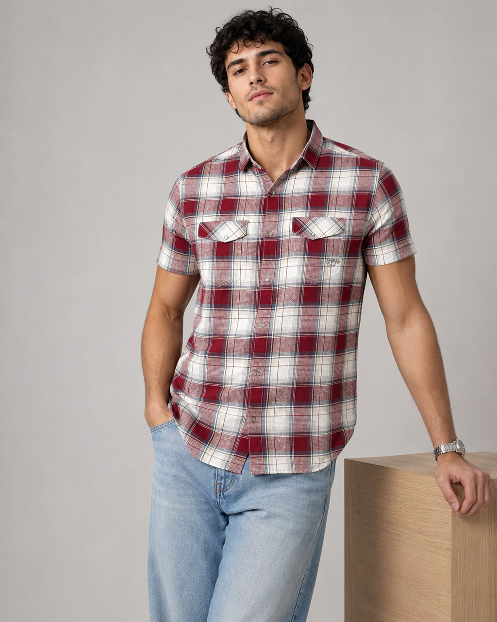 Red Plaid Cotton Shirt