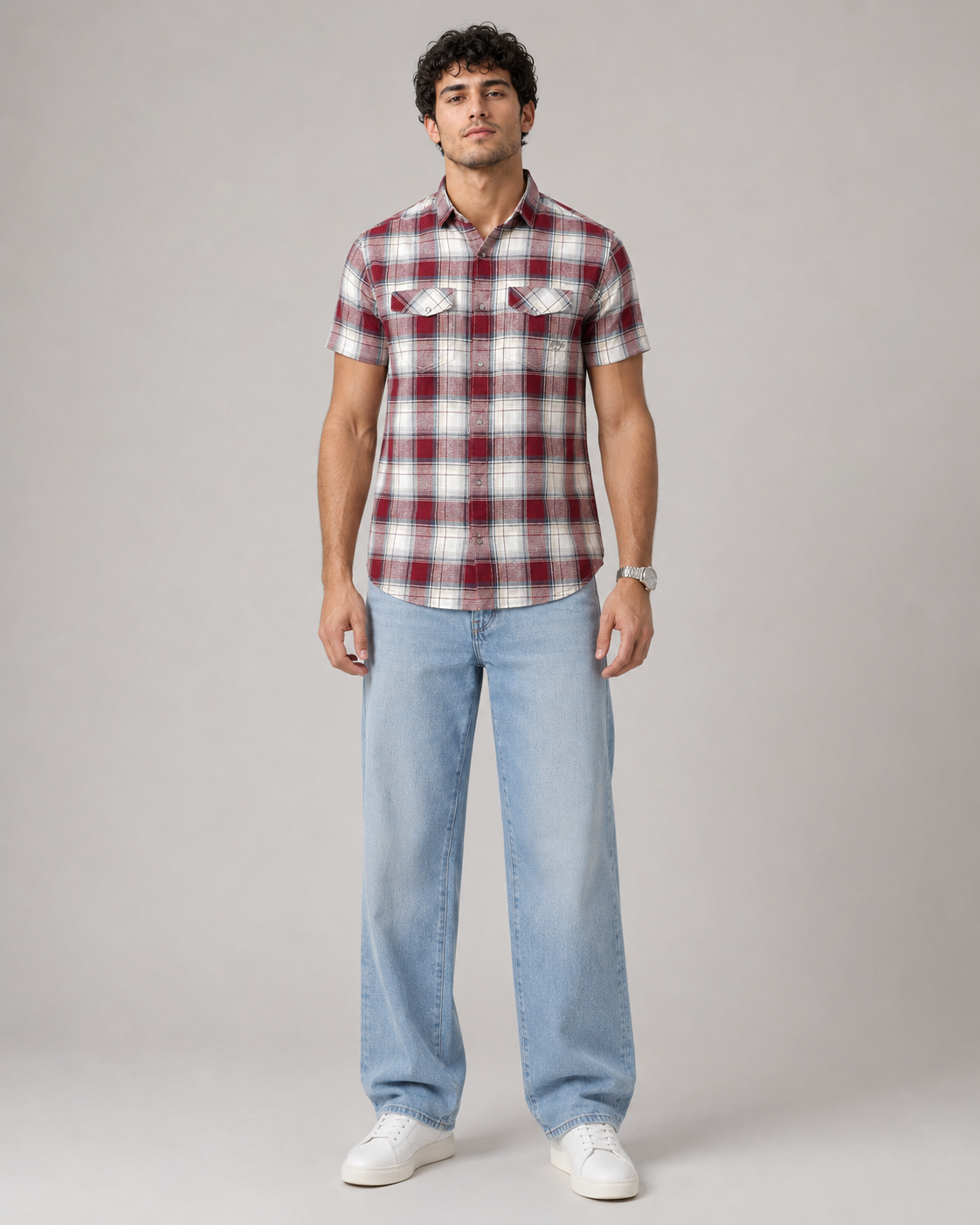 Red Plaid Cotton Shirt