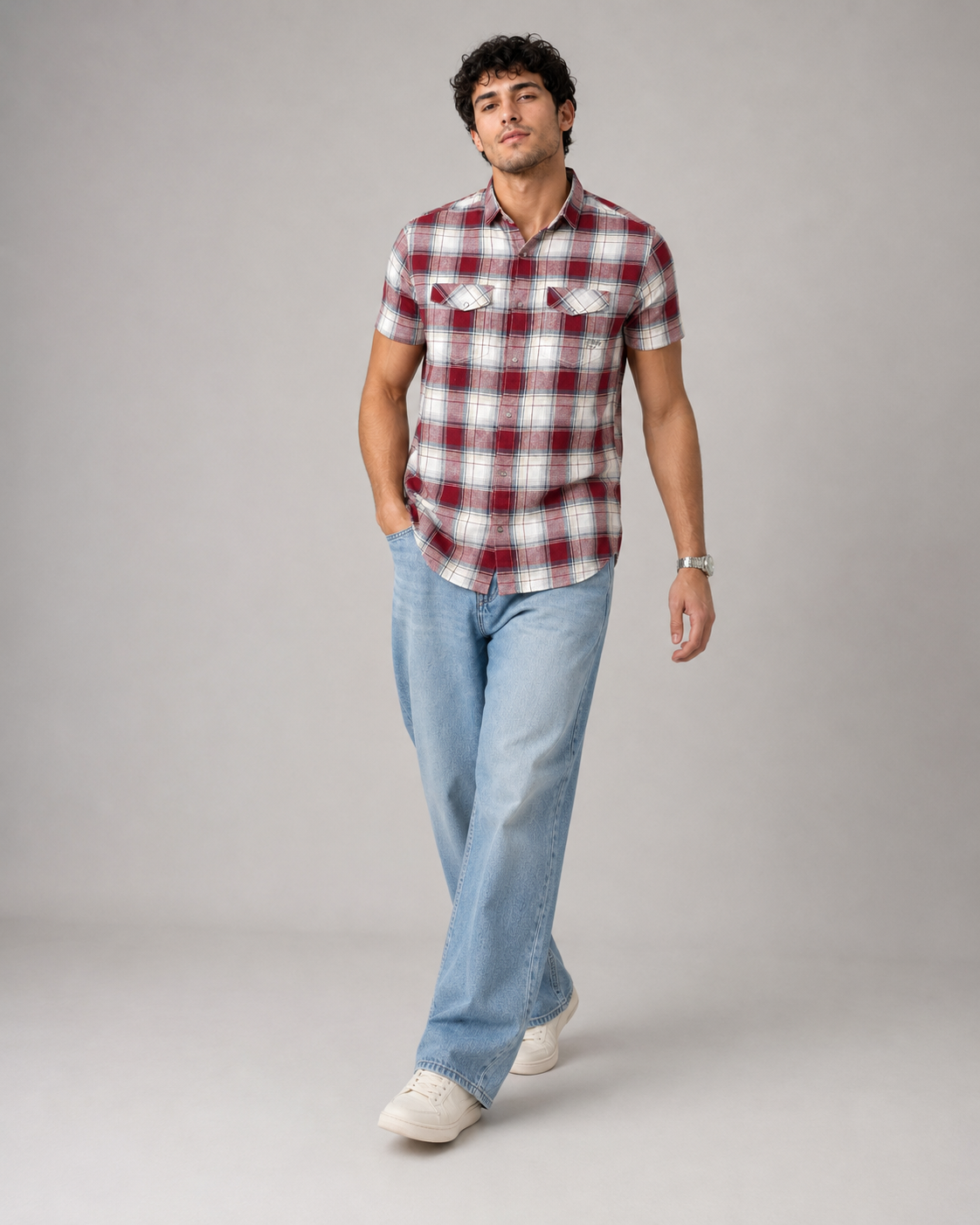 Red Plaid Cotton Shirt