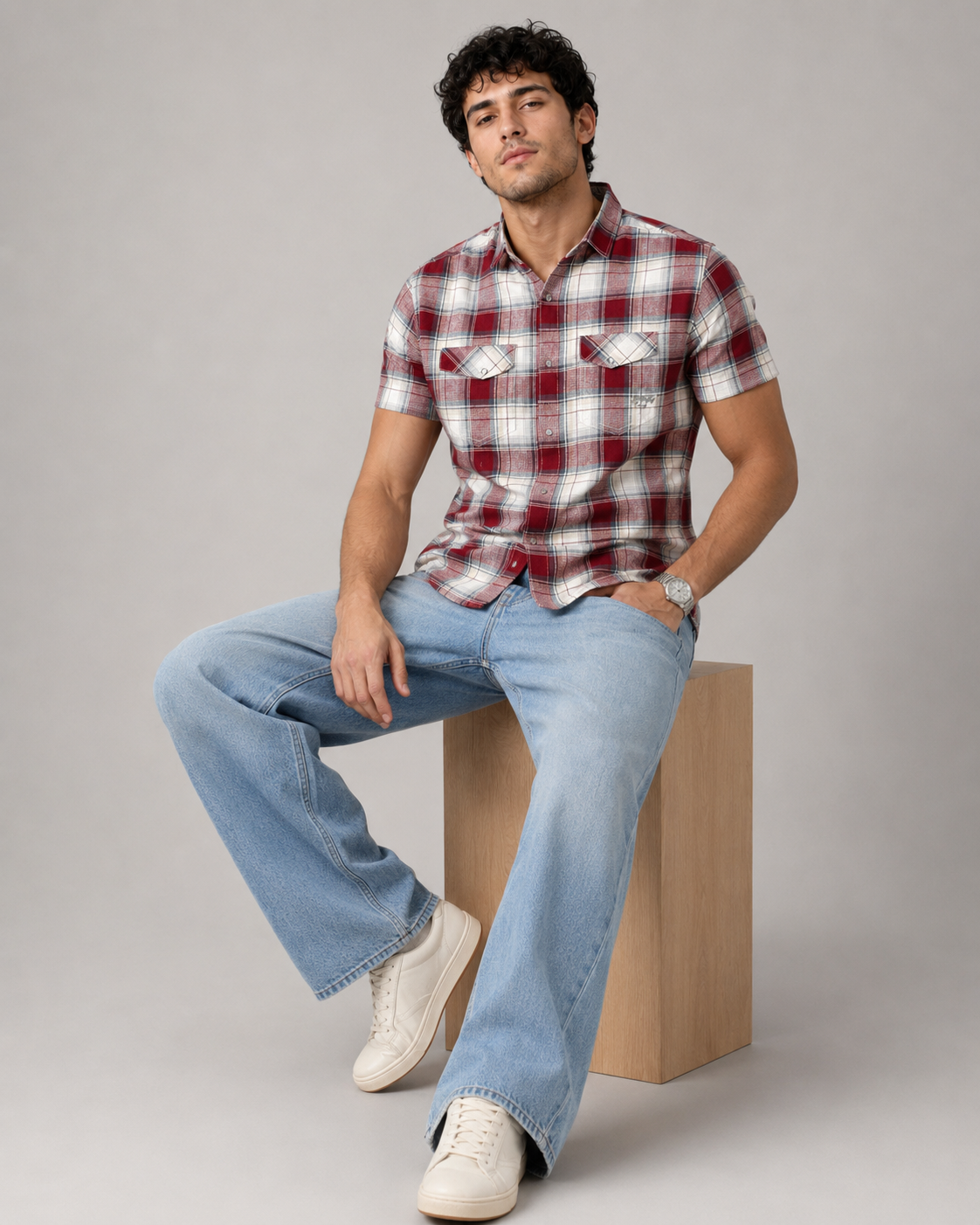 Red Plaid Cotton Shirt