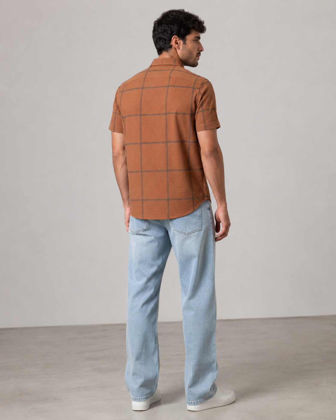 Rust Windowpane Khadi Cotton Shirt