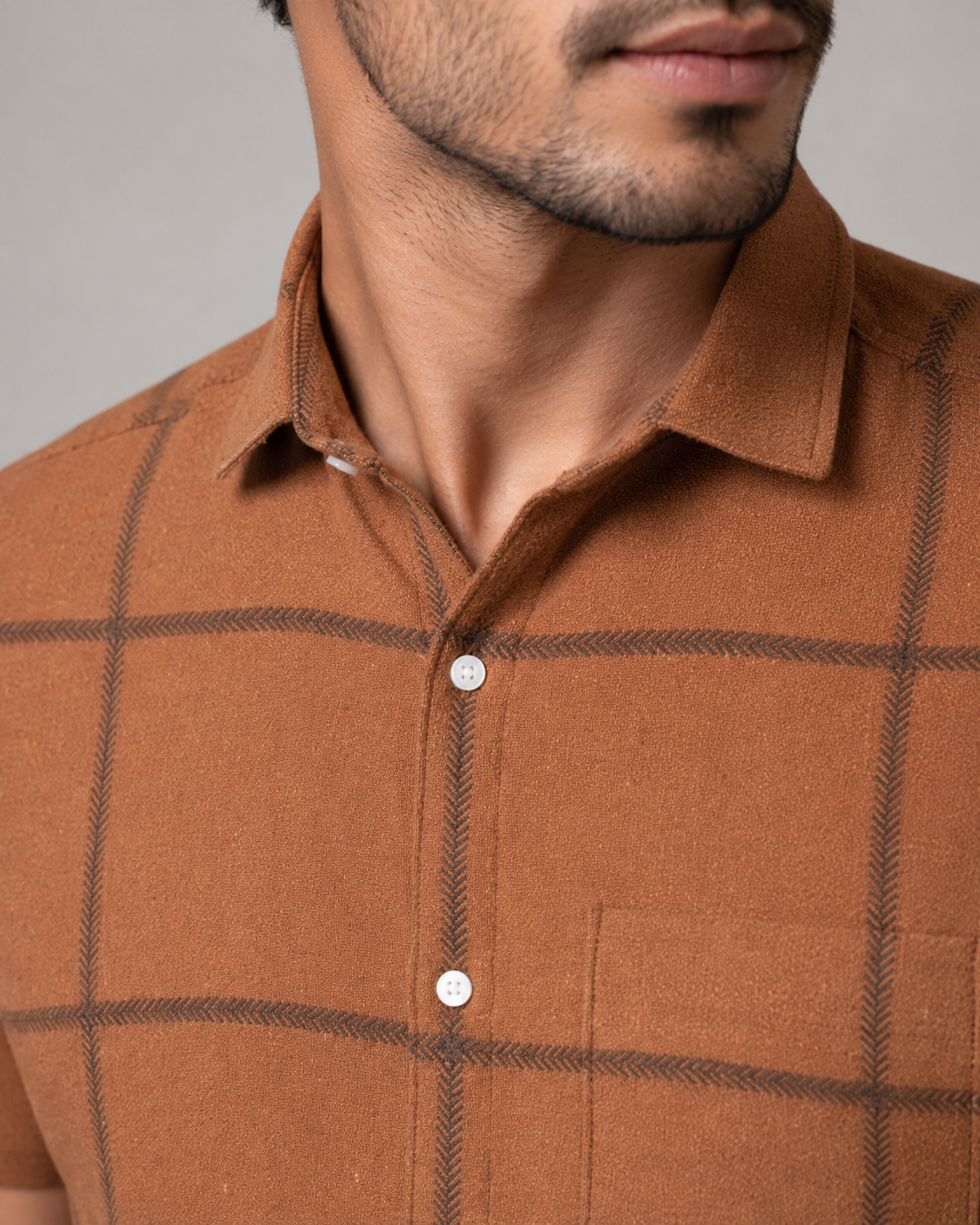Rust Windowpane Khadi Cotton Shirt