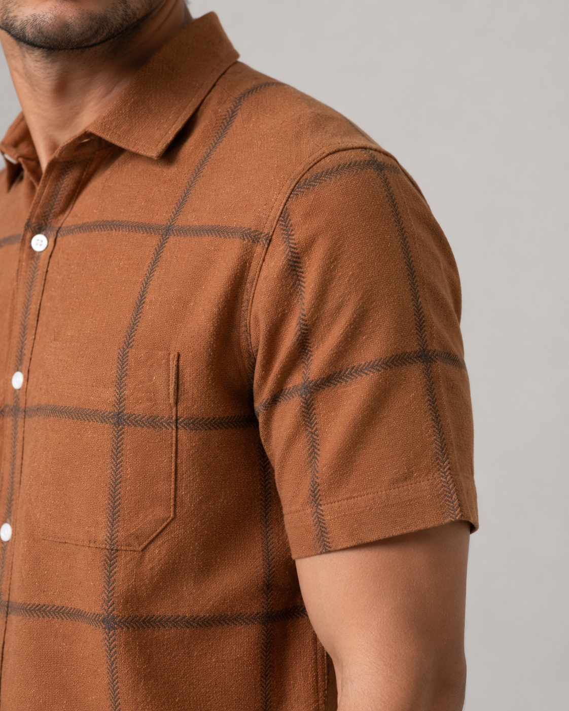 Rust Windowpane Khadi Cotton Shirt