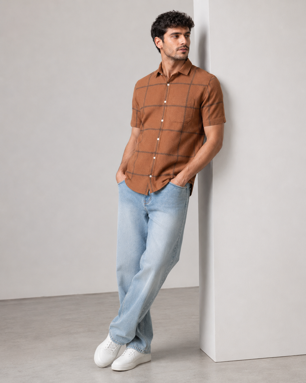 Rust Windowpane Khadi Cotton Shirt