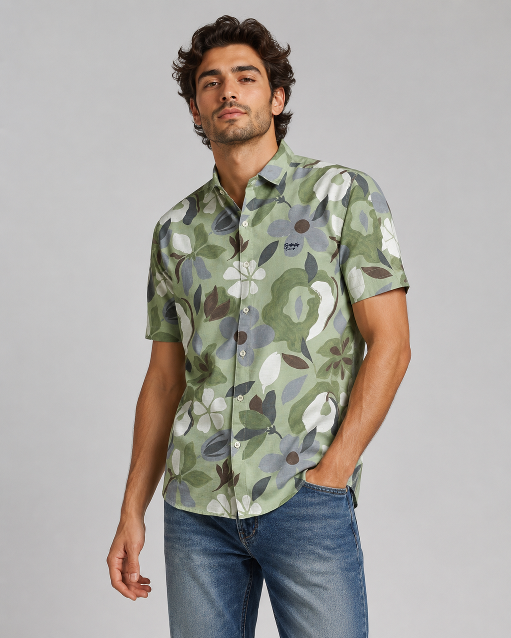 Sage Floral Cotton Shirt