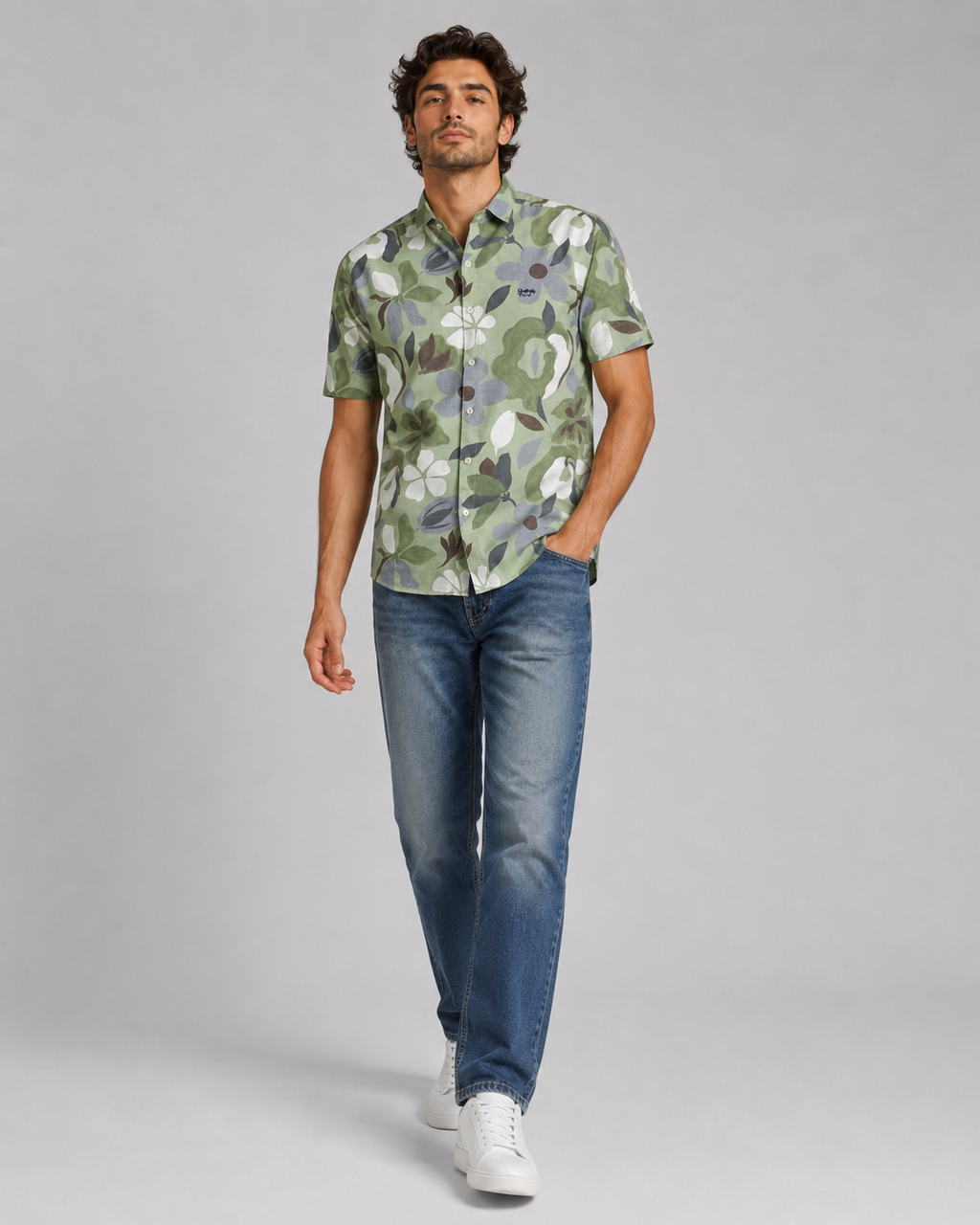 Sage Floral Cotton Shirt
