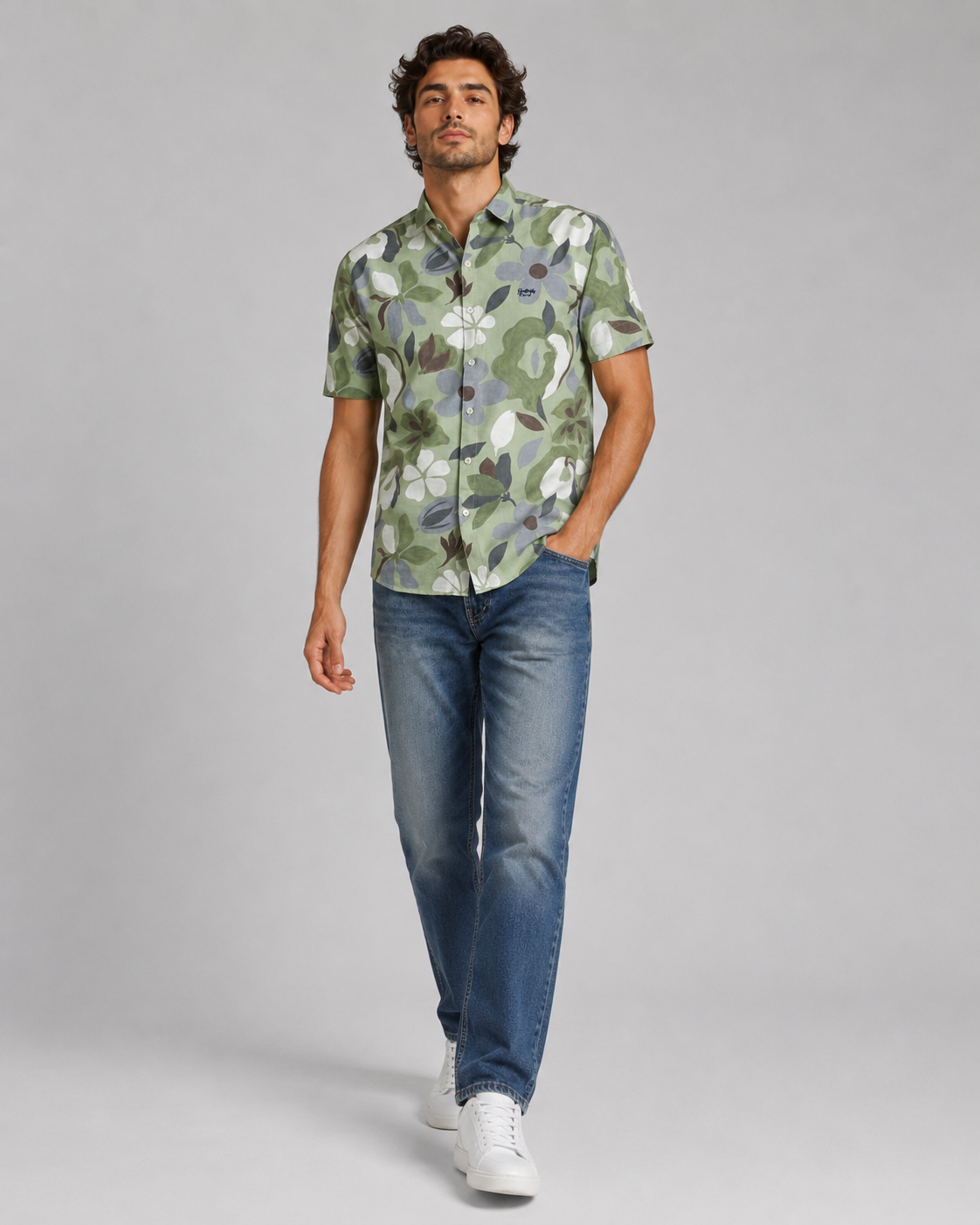 Sage Floral Cotton Shirt