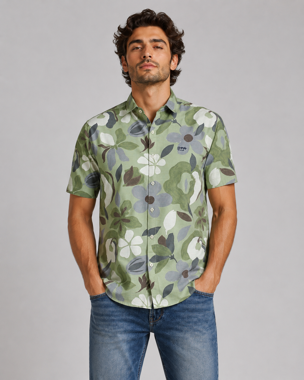 Sage Floral Cotton Shirt