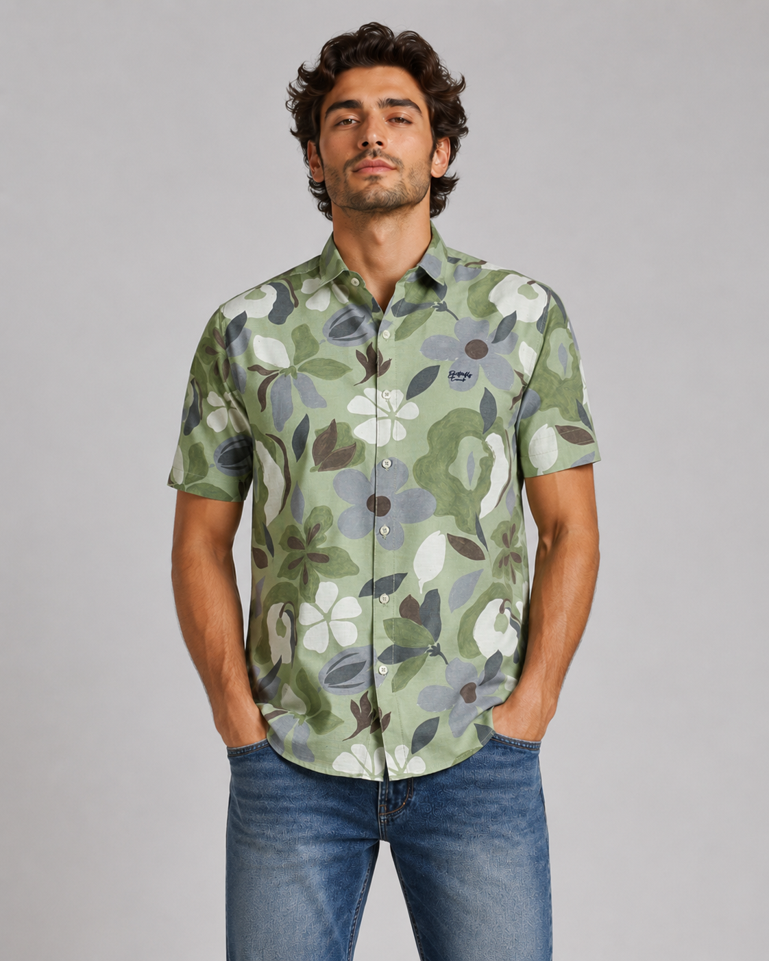 Sage Floral Cotton Shirt