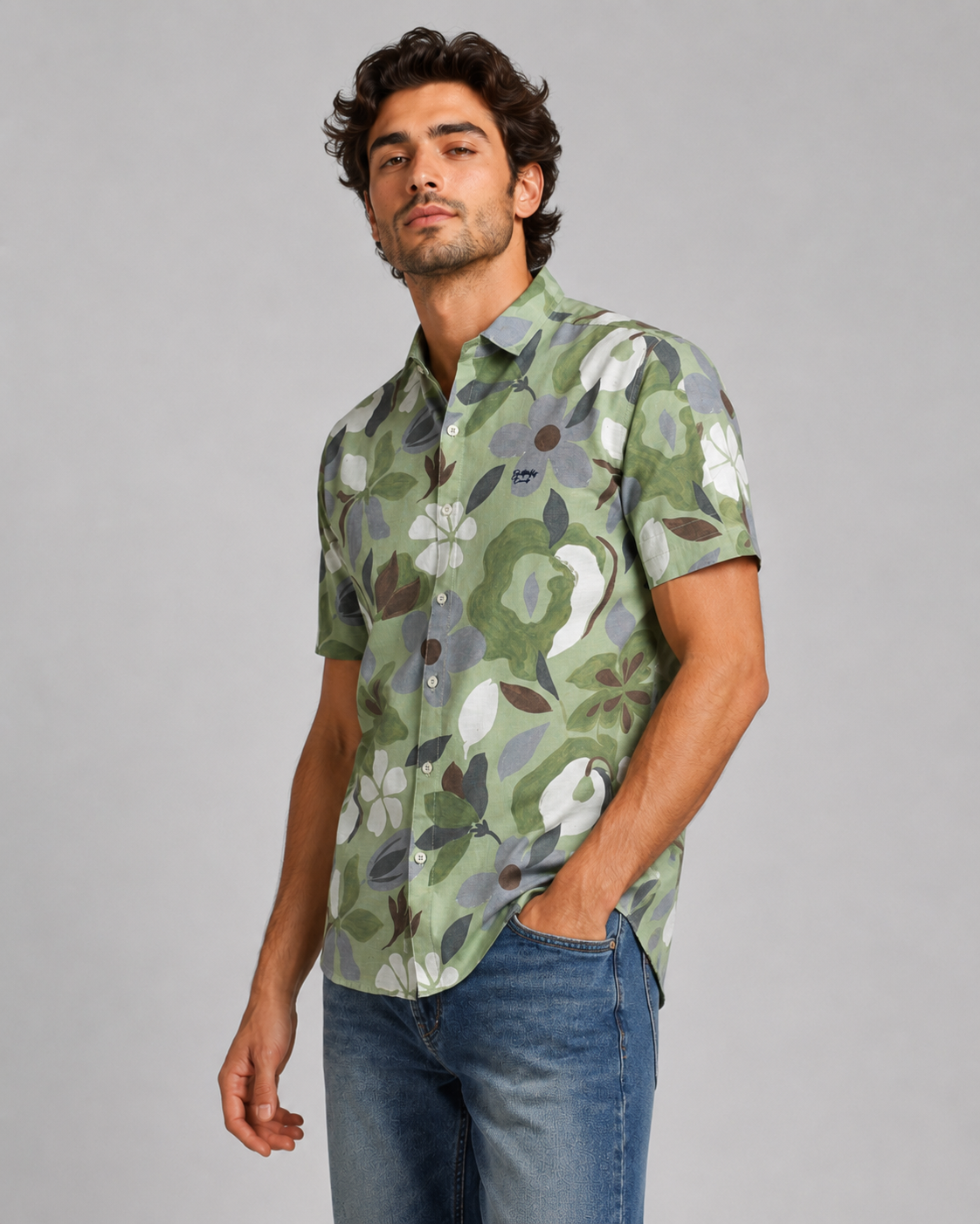 Sage Floral Cotton Shirt