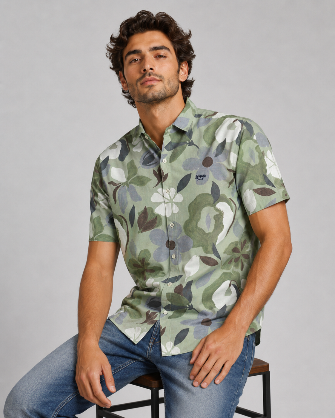 Sage Floral Cotton Shirt