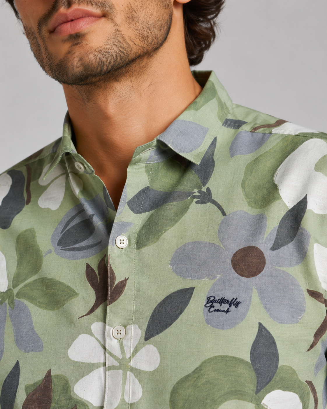 Sage Floral Cotton Shirt
