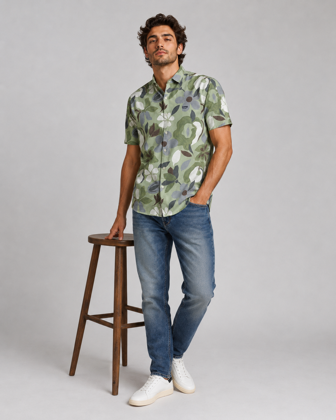 Sage Floral Cotton Shirt
