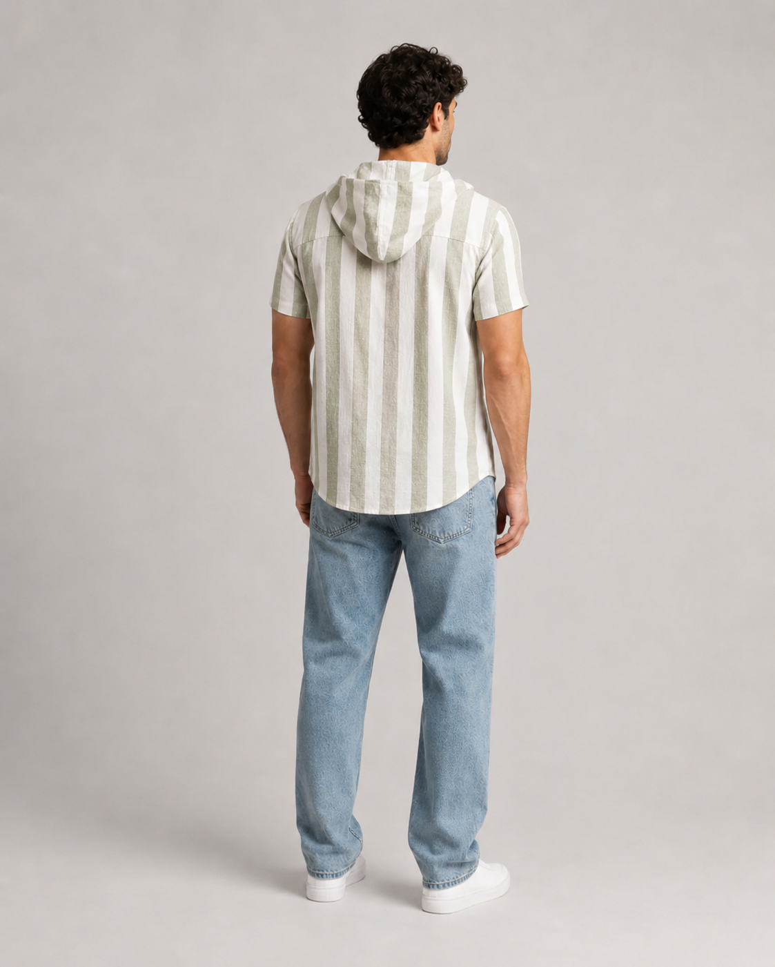 Sage Stripe Hooded Cotton Shirt