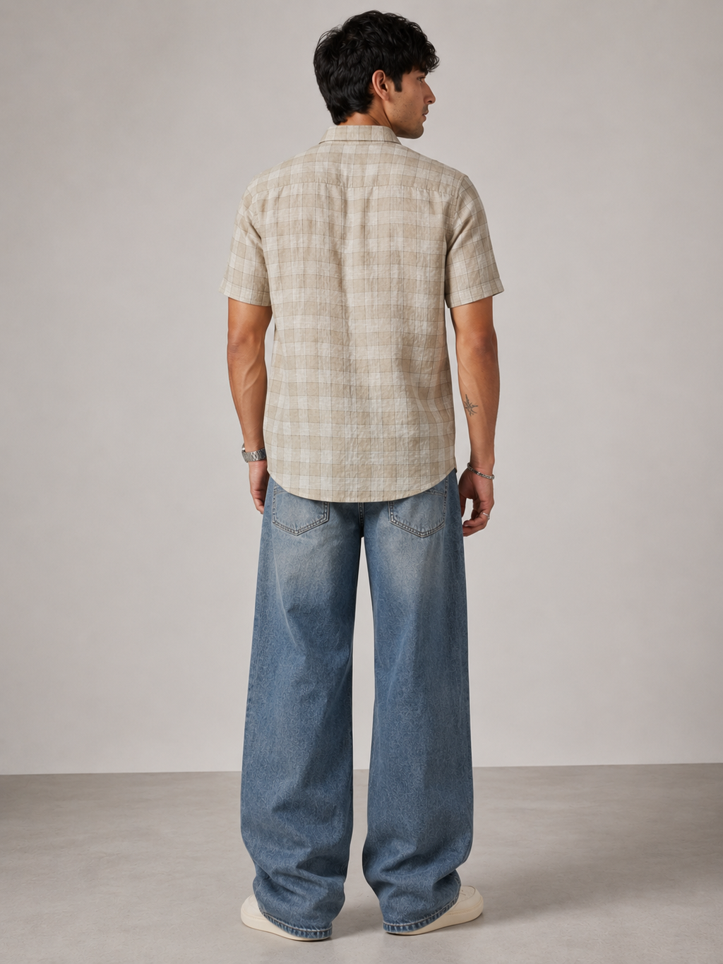 Sand Check Pure Linen Shirt