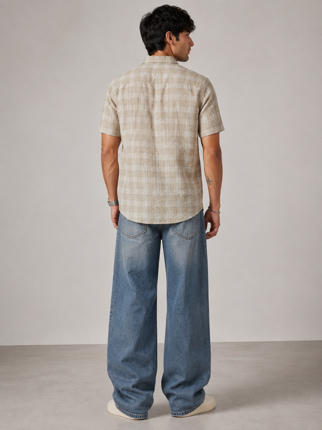 Sand Check Pure Linen Shirt