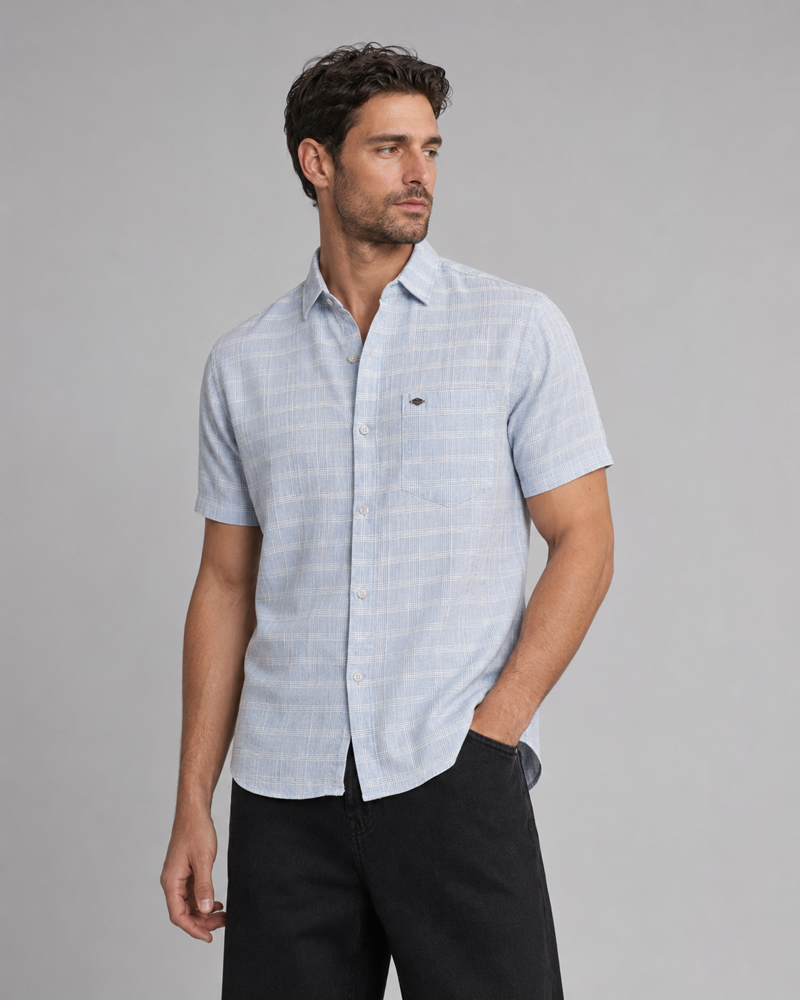 Sky Blue Check Cotton Shirt