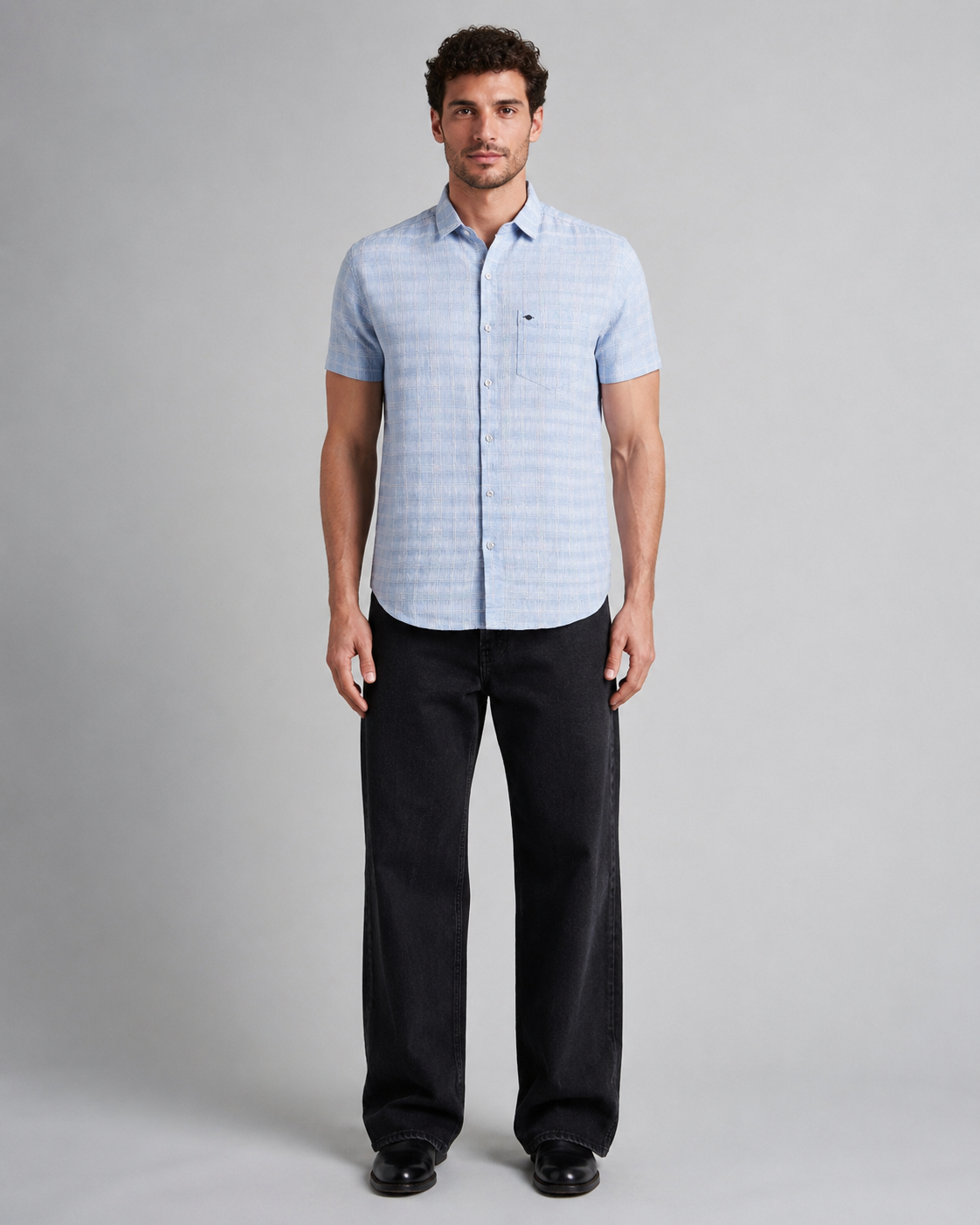 Sky Blue Check Cotton Shirt