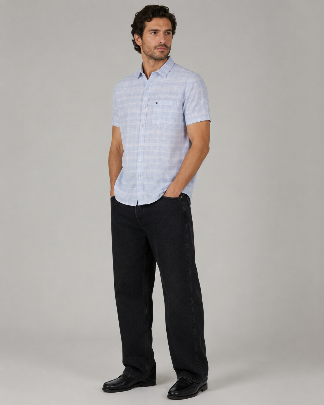 Sky Blue Check Cotton Shirt