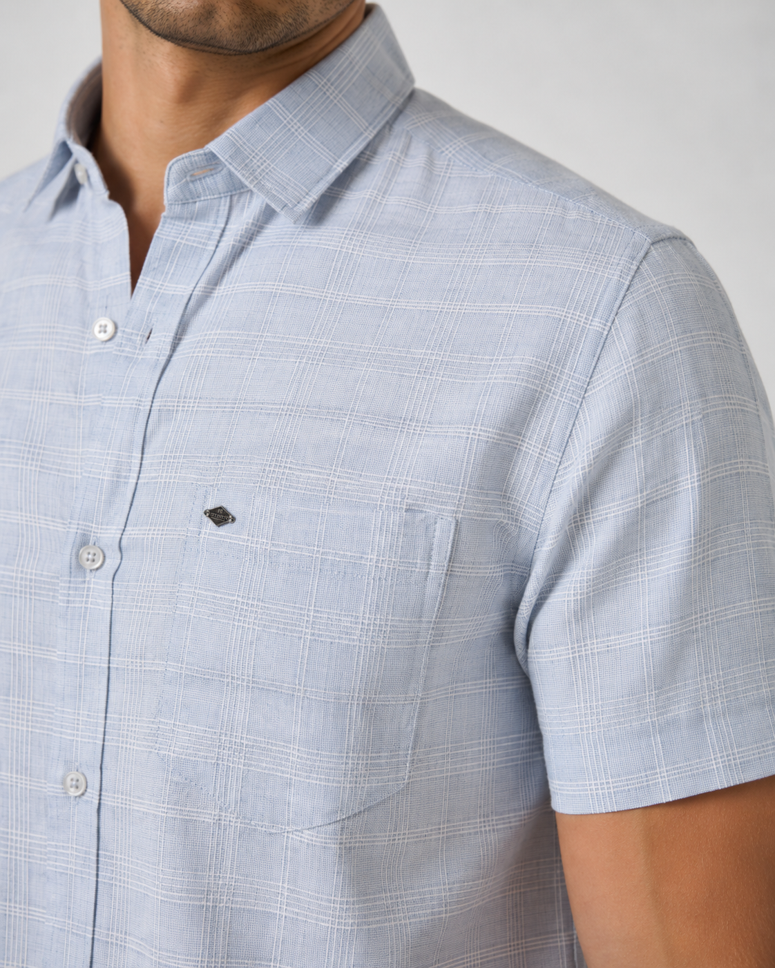 Sky Blue Check Cotton Shirt