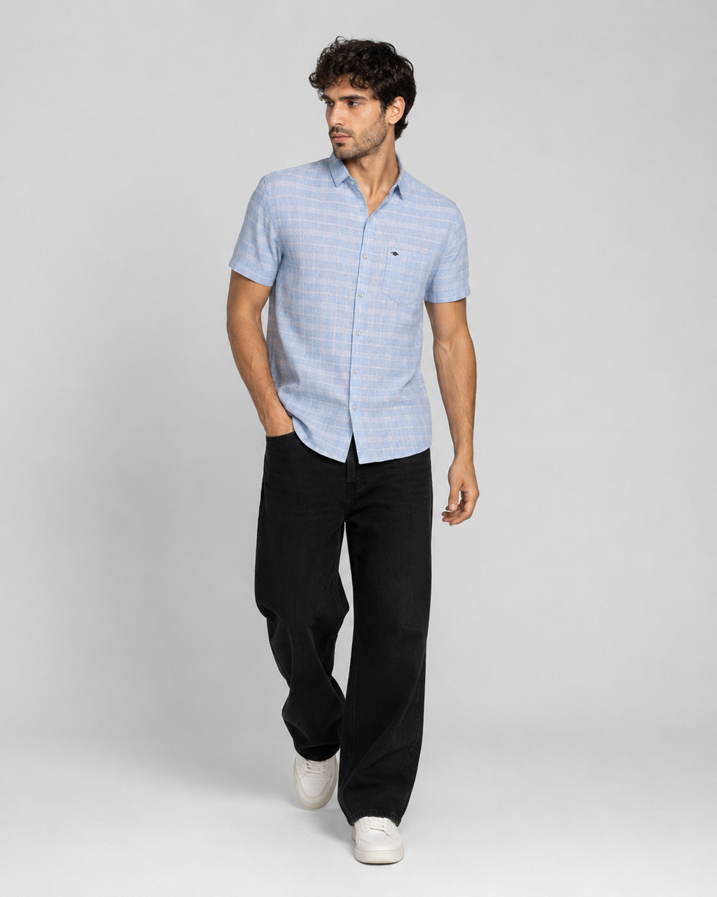 Sky Blue Check Cotton Shirt