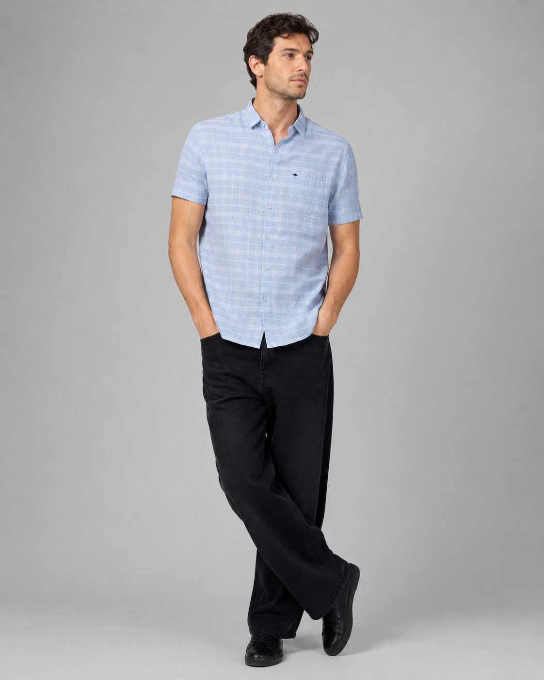 Sky Blue Check Cotton Shirt